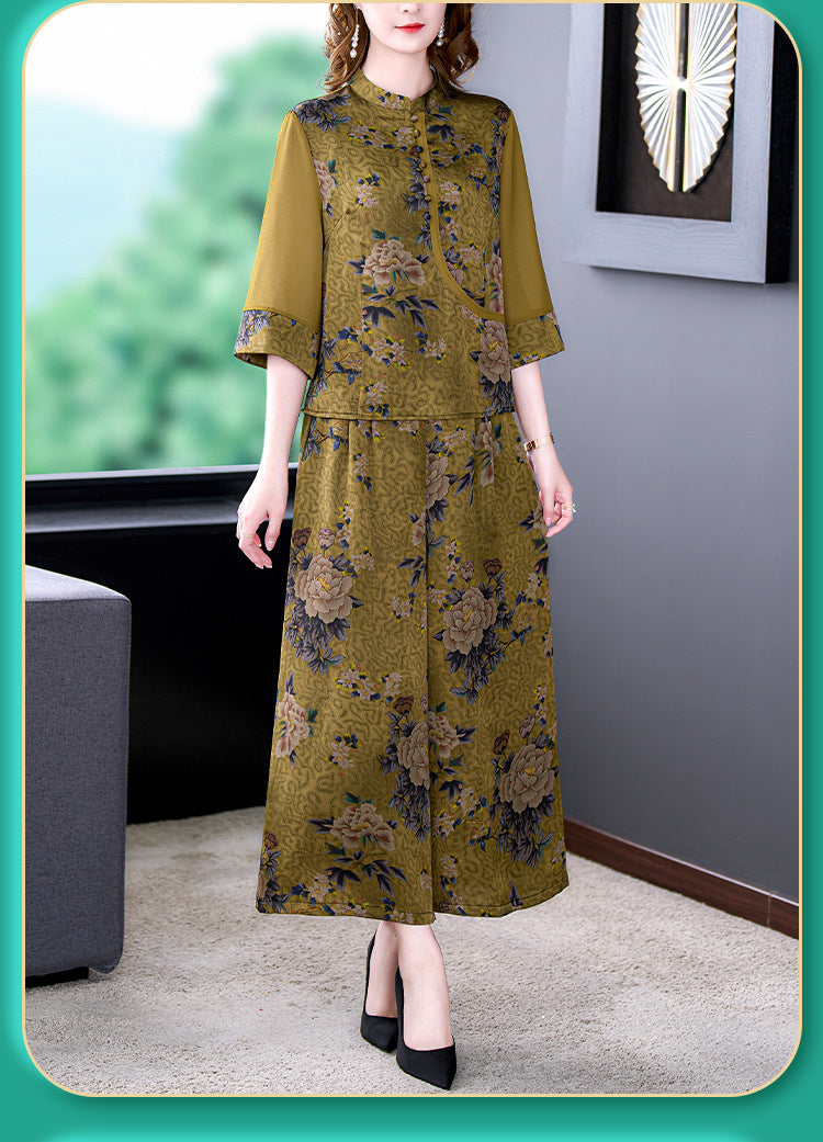 Plus Size Royal Oriental Blouse and Pants Set
