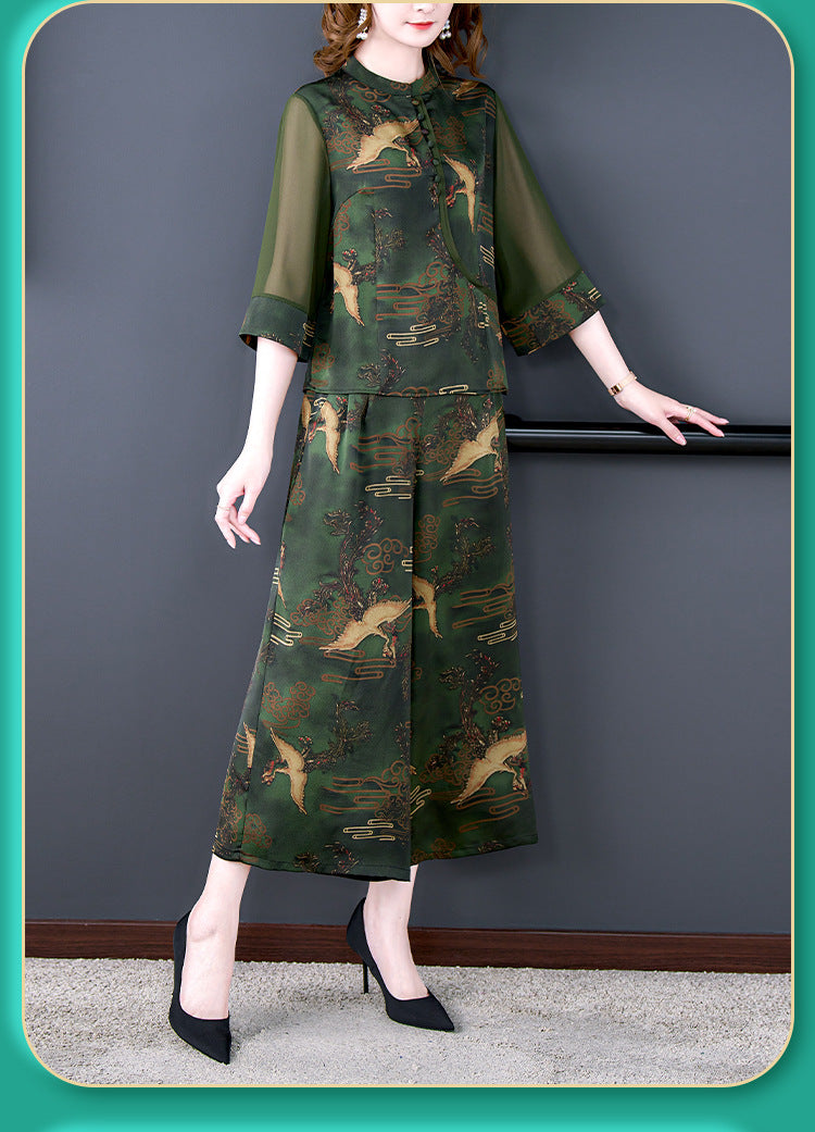 Plus Size Royal Oriental Blouse and Pants Set