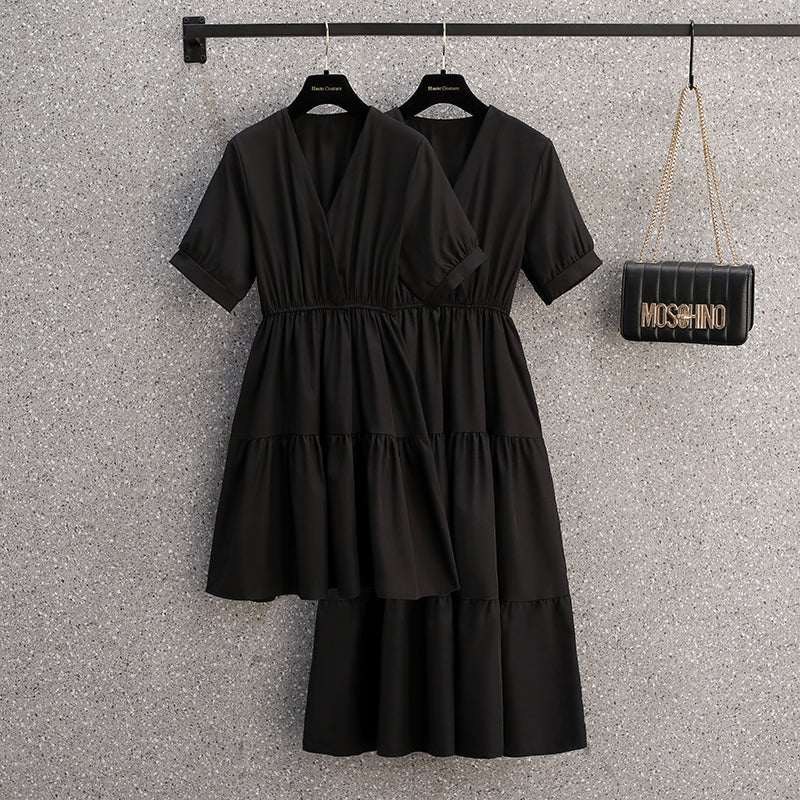 Plus Size Korean Black Tier Dress