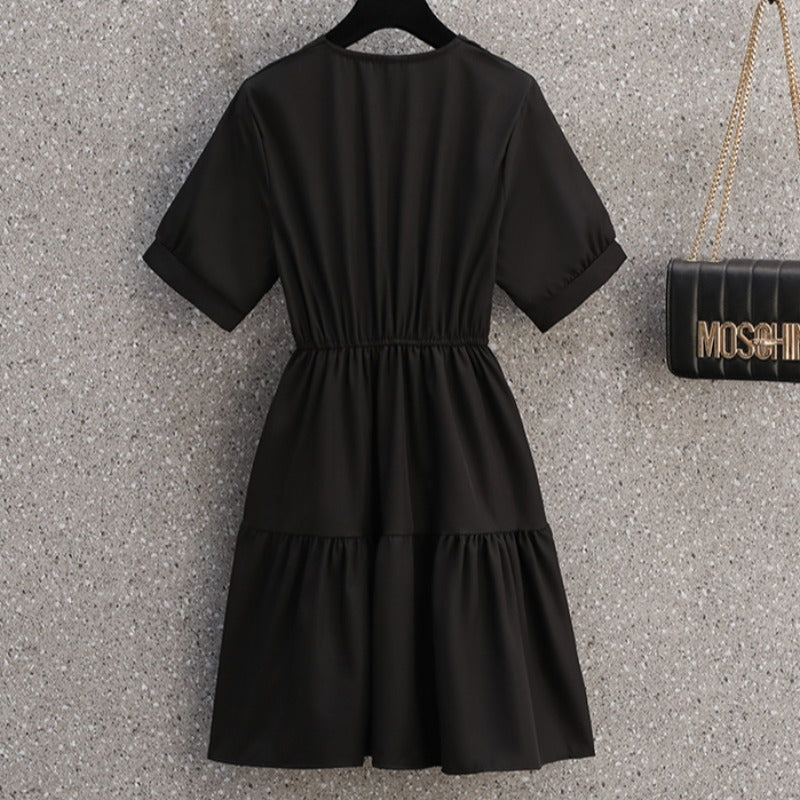 Plus Size Korean Black Tier Dress