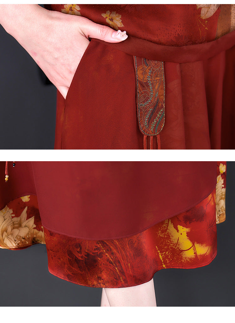 Plus Size Oriental Cheongsam Blouse and Skirt Set