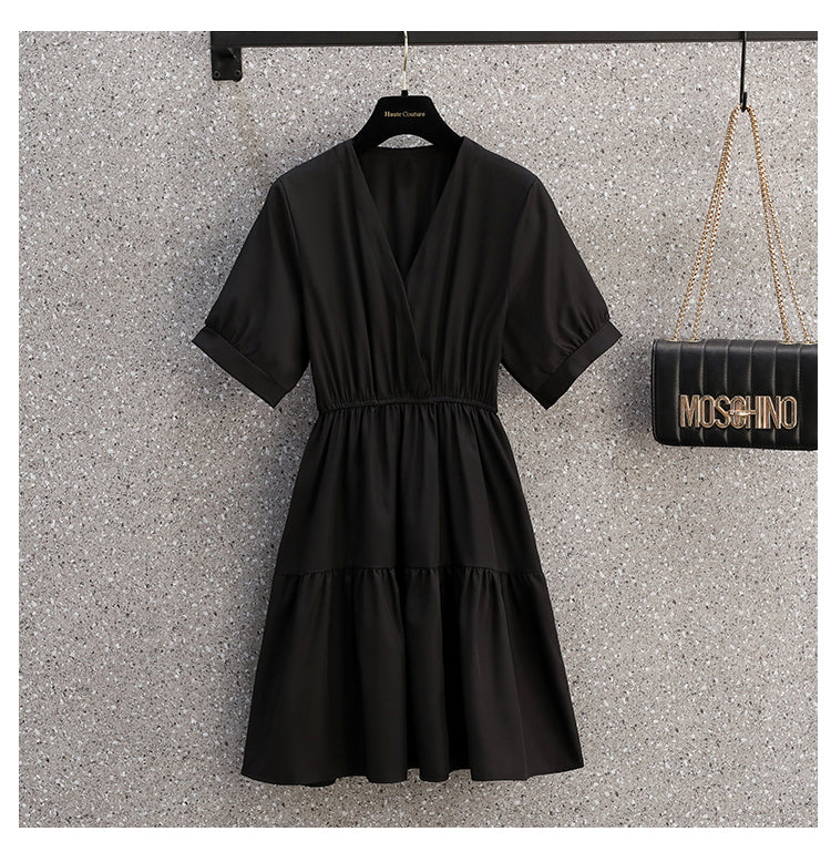 Plus Size Korean Black Tier Dress