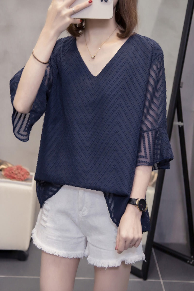 Plus Size Chevron Lace Blouse
