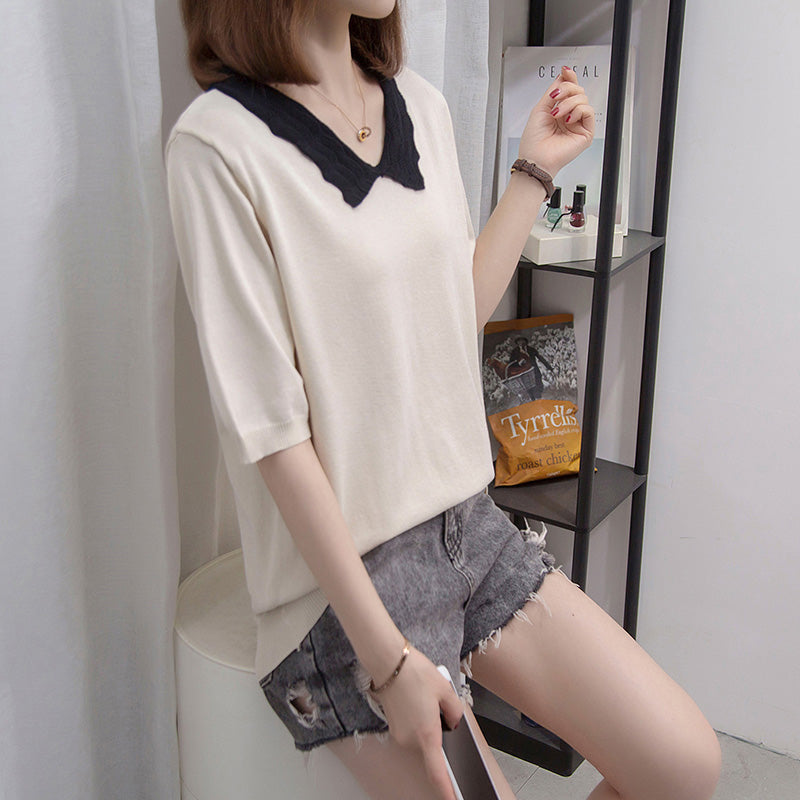 Plus Size Scallop Collar Knit Blouse