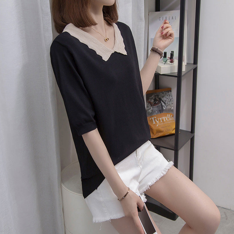 Plus Size Scallop Collar Knit Blouse