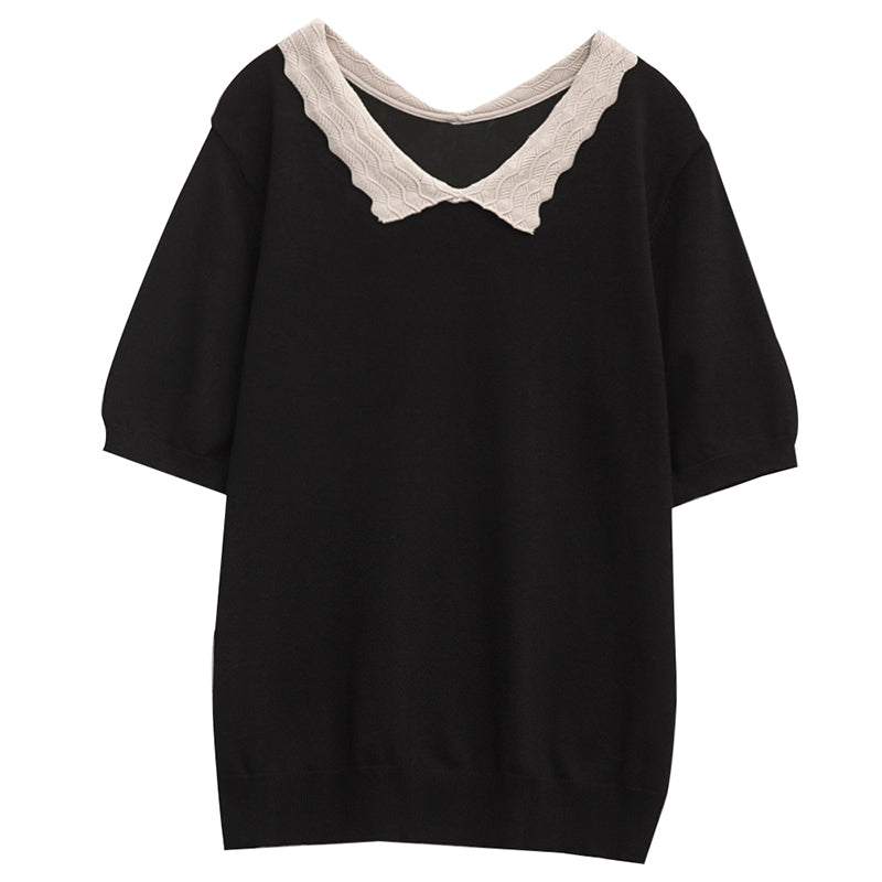 Plus Size Scallop Collar Knit Blouse