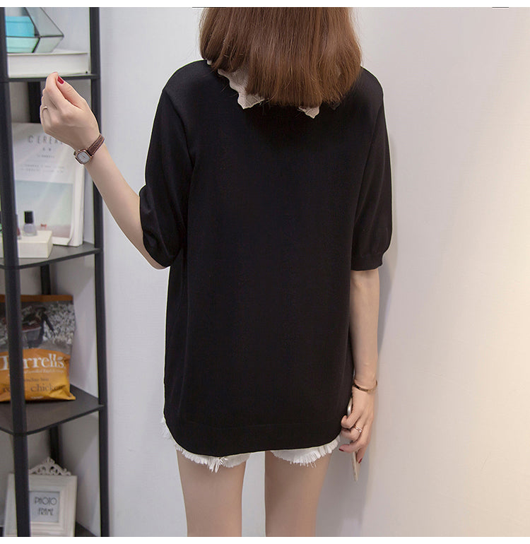 Plus Size Scallop Collar Knit Blouse