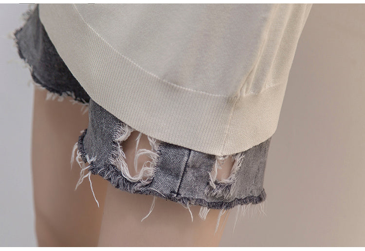 Plus Size Scallop Collar Knit Blouse