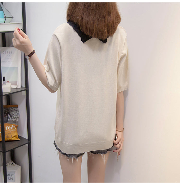 Plus Size Scallop Collar Knit Blouse