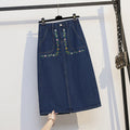 Plus Size Embroidered Flowers Denim Midi Skirt