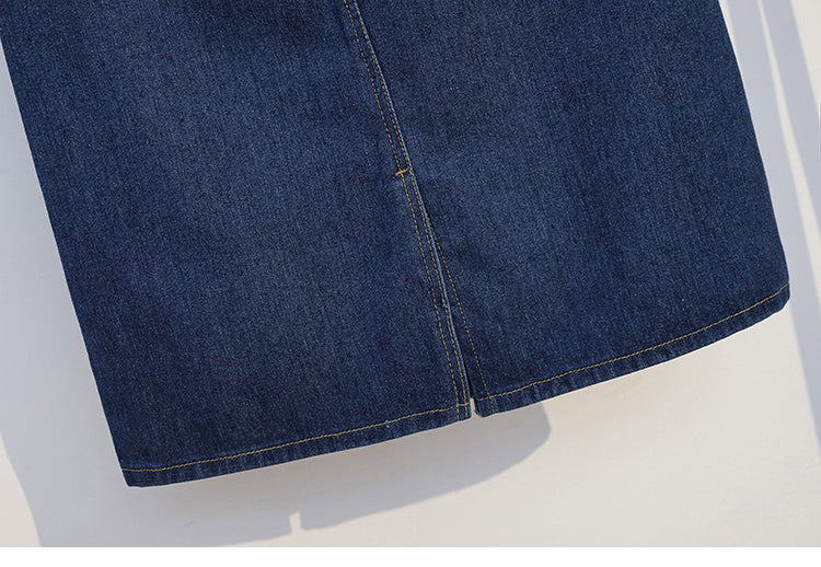 Plus Size Embroidered Flowers Denim Midi Skirt