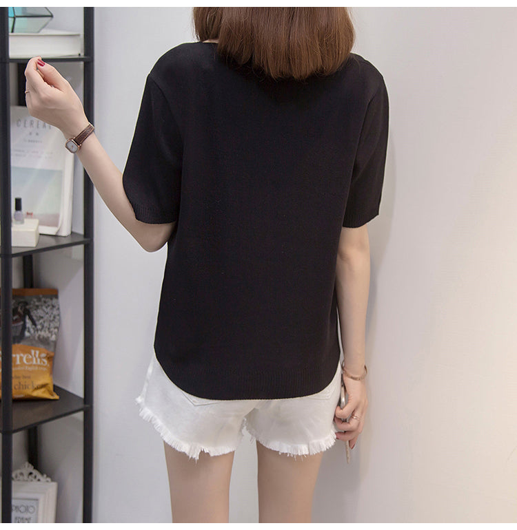 Plus Size Knit Rib Scallop V Neck Tee