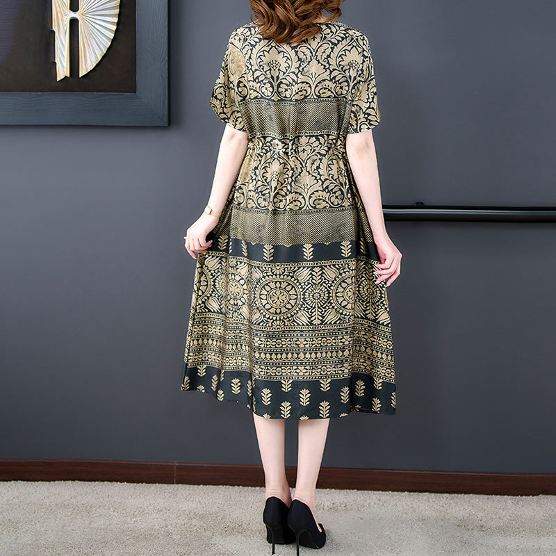 Plus Size Gold Ethnic Midi Dress