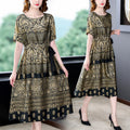 Plus Size Gold Ethnic Midi Dress