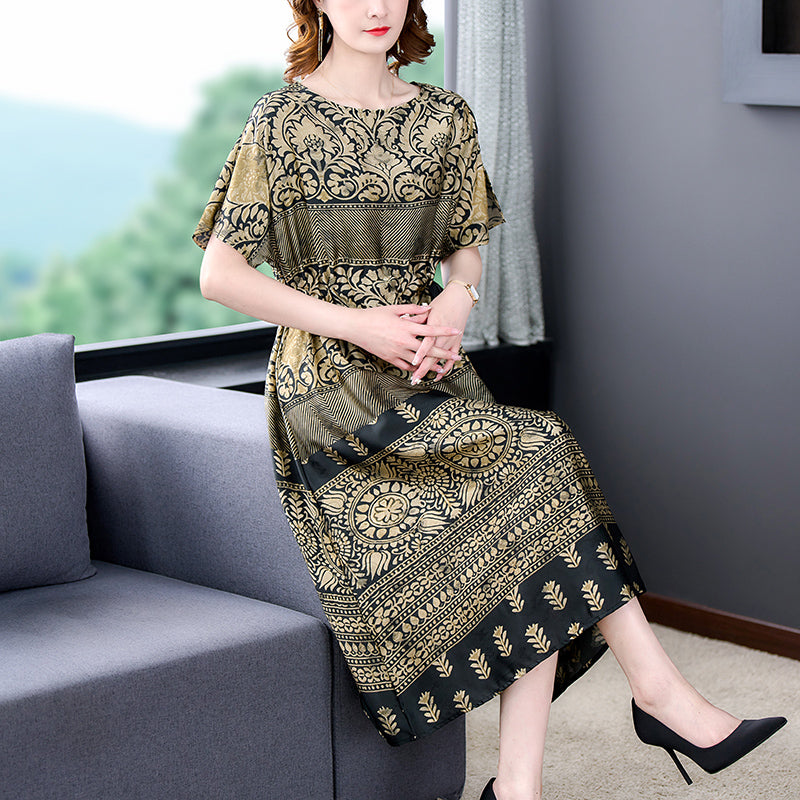 Plus Size Gold Ethnic Midi Dress