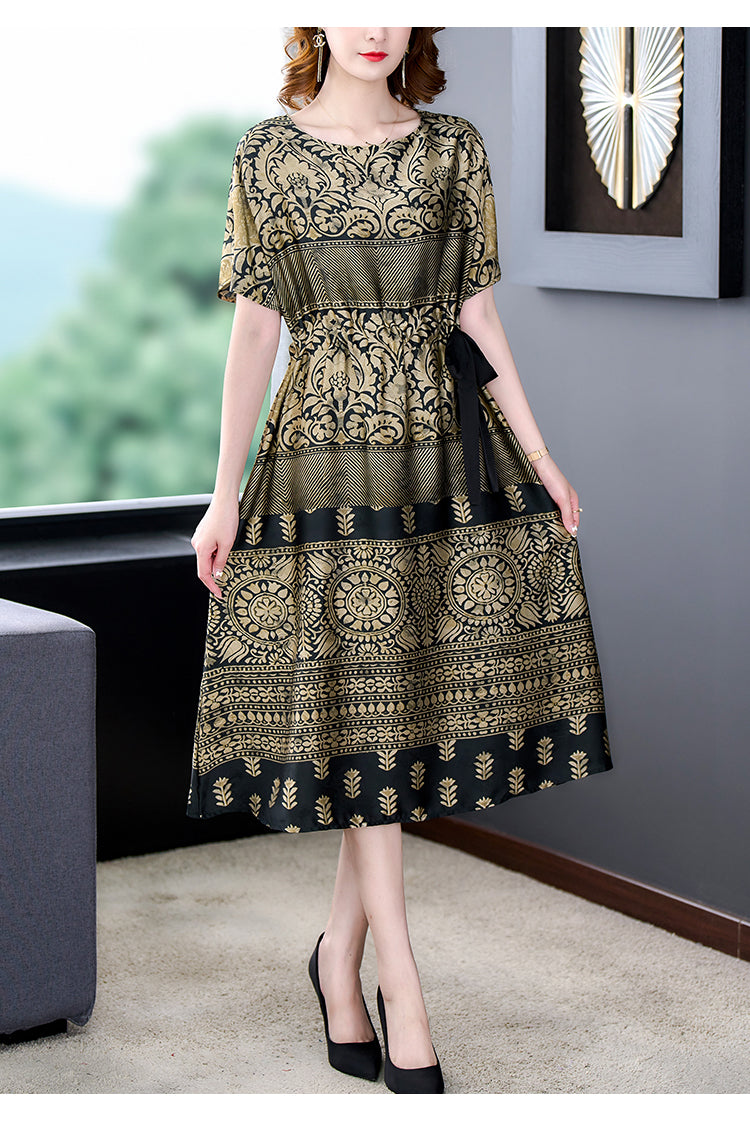Plus Size Gold Ethnic Midi Dress