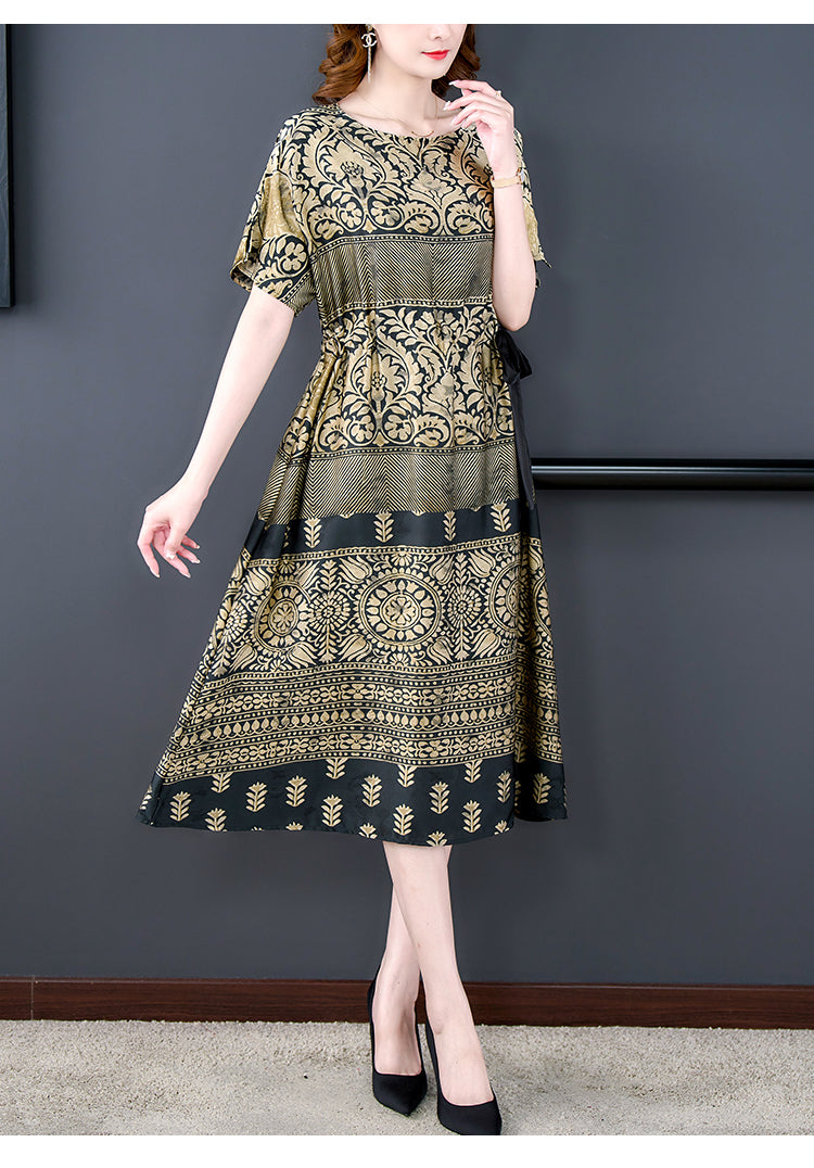 Plus Size Gold Ethnic Midi Dress