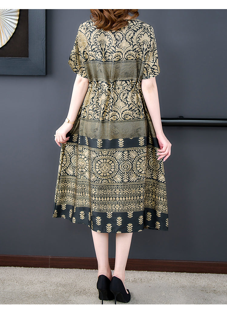 Plus Size Gold Ethnic Midi Dress