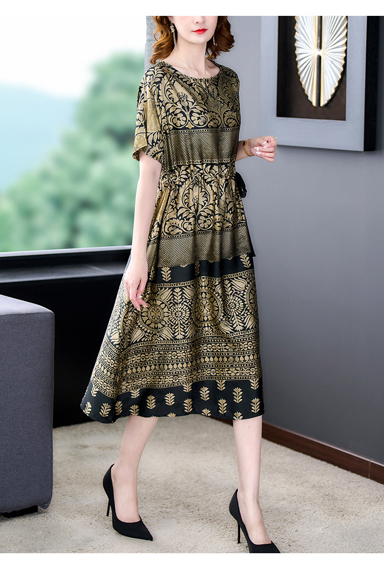 Plus Size Gold Ethnic Midi Dress