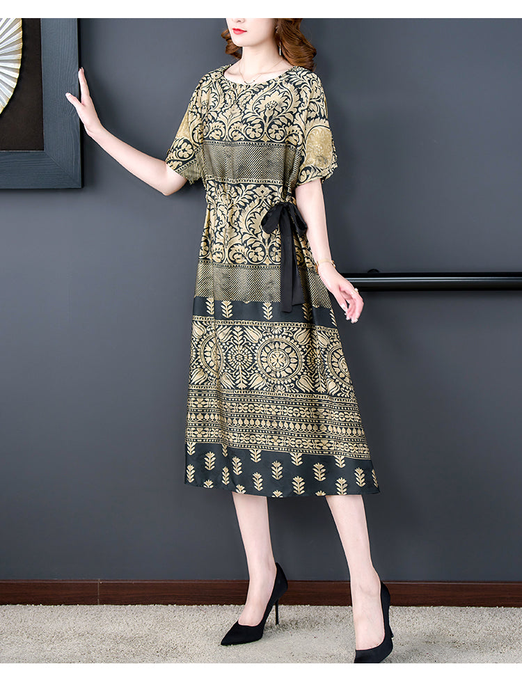 Plus Size Gold Ethnic Midi Dress