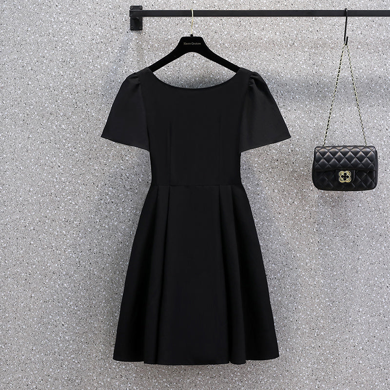 Plus Size Puff Sleeve Black Dress