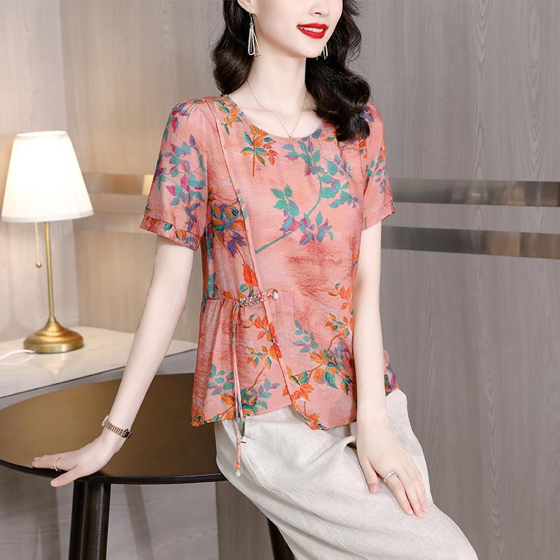 Plus Size Bright Oriental Blouse and Wide Leg Pants Set