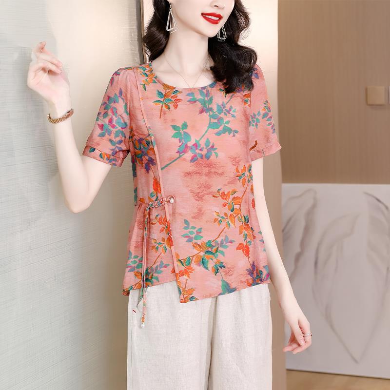 Plus Size Bright Oriental Blouse and Wide Leg Pants Set