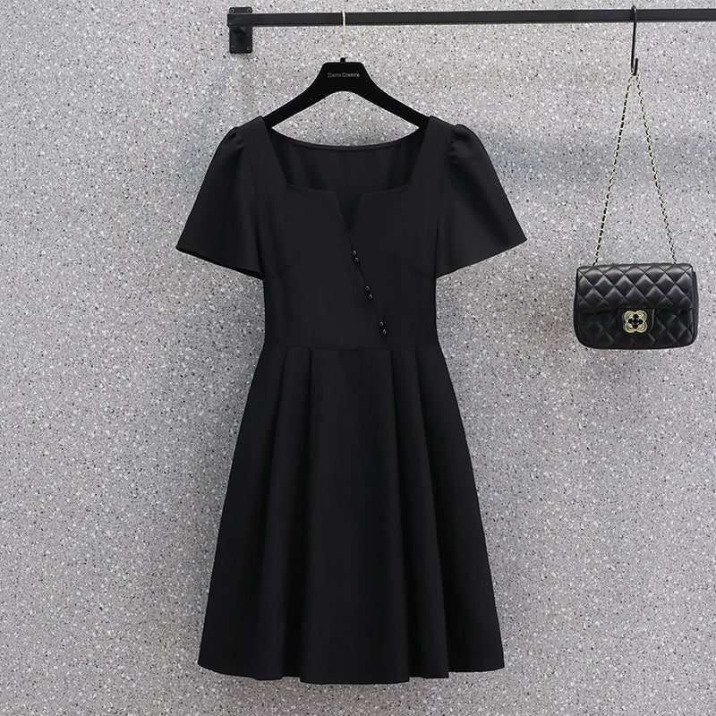 Plus Size Puff Sleeve Black Dress