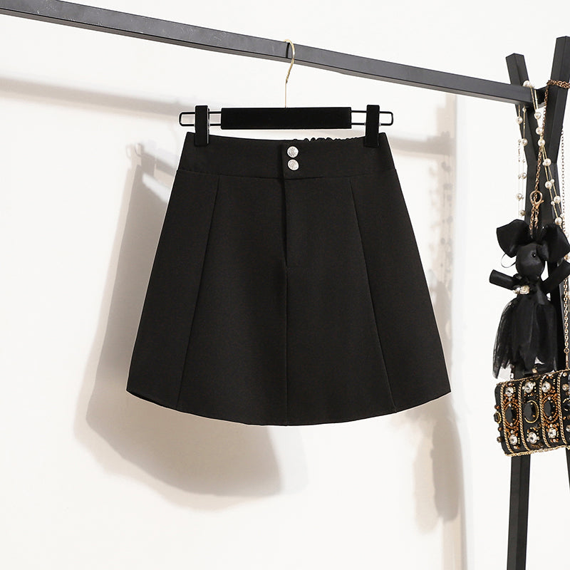 Plus Size Double Button A Line Mini Skirt