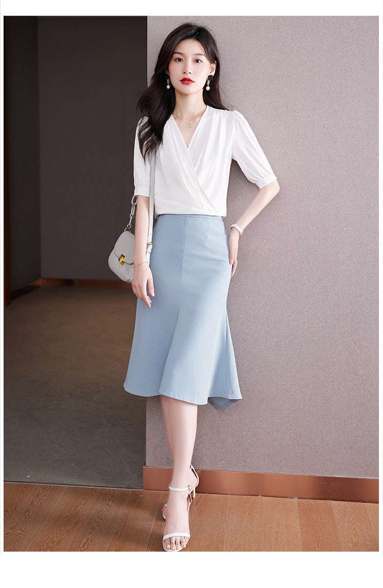 Plus Size Wrap Office Blouse