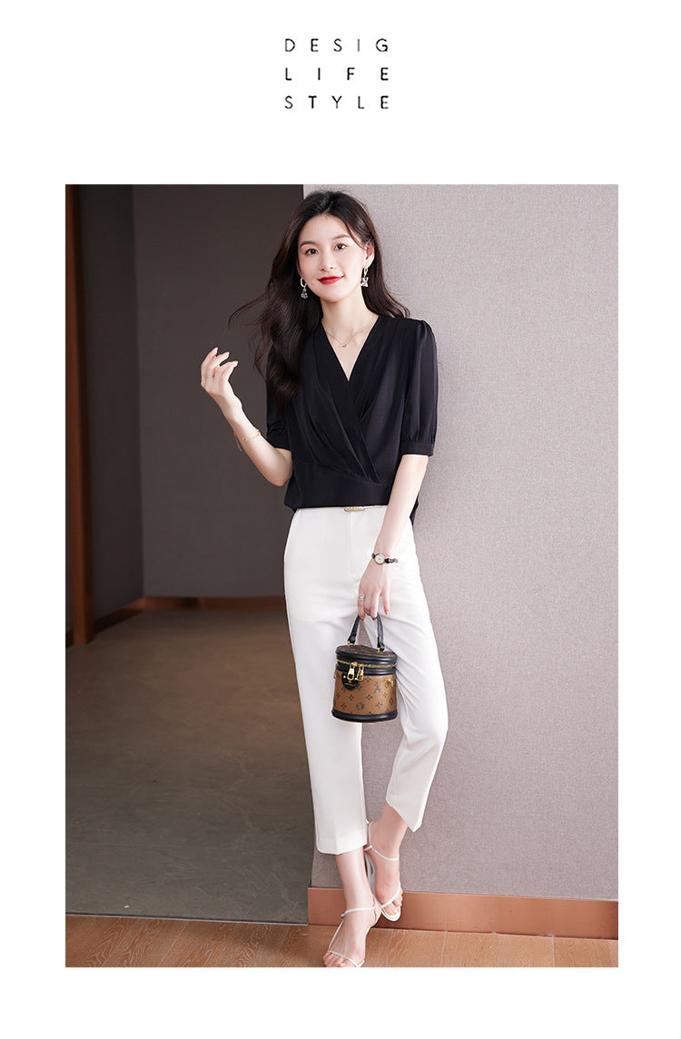 Plus Size Wrap Office Blouse
