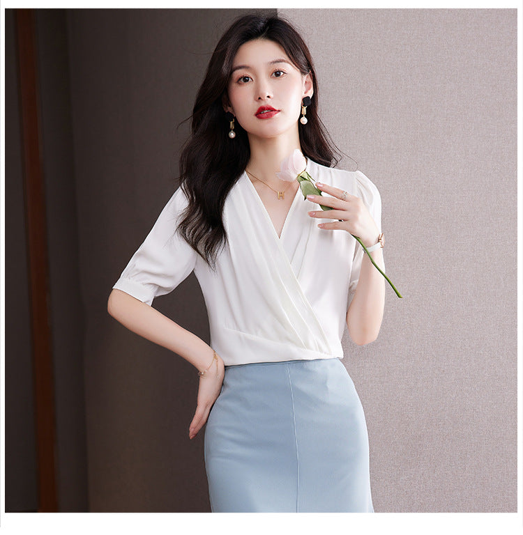 Plus Size Wrap Office Blouse