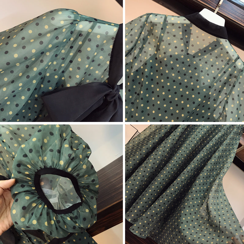 Plus Size Green Polka Dots Pussybow Dress