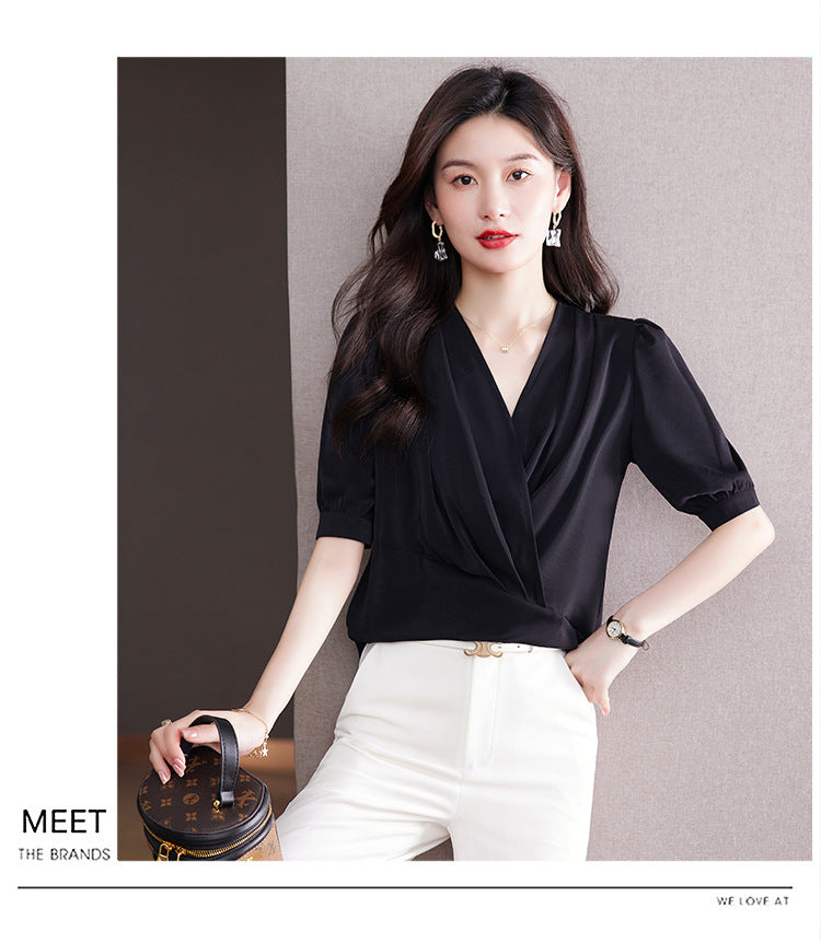 Plus Size Wrap Office Blouse
