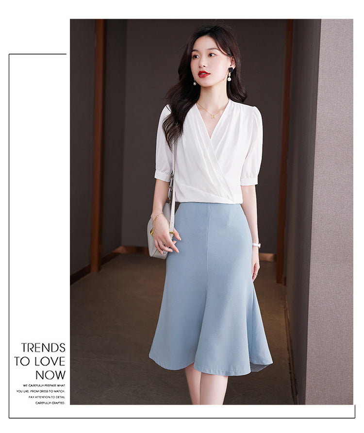 Plus Size Wrap Office Blouse