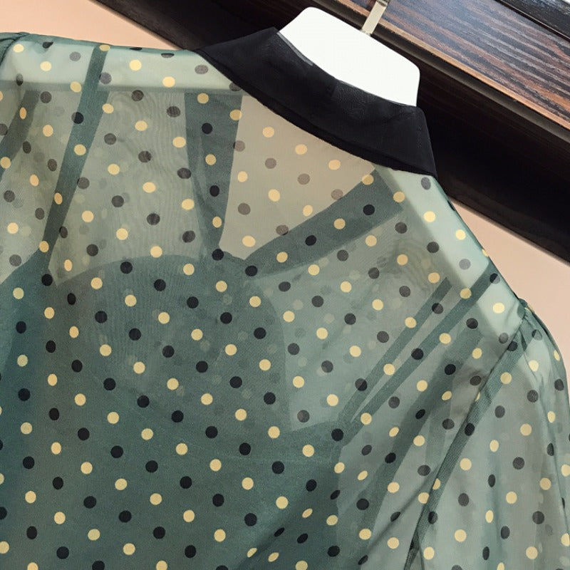 Plus Size Green Polka Dots Pussybow Dress