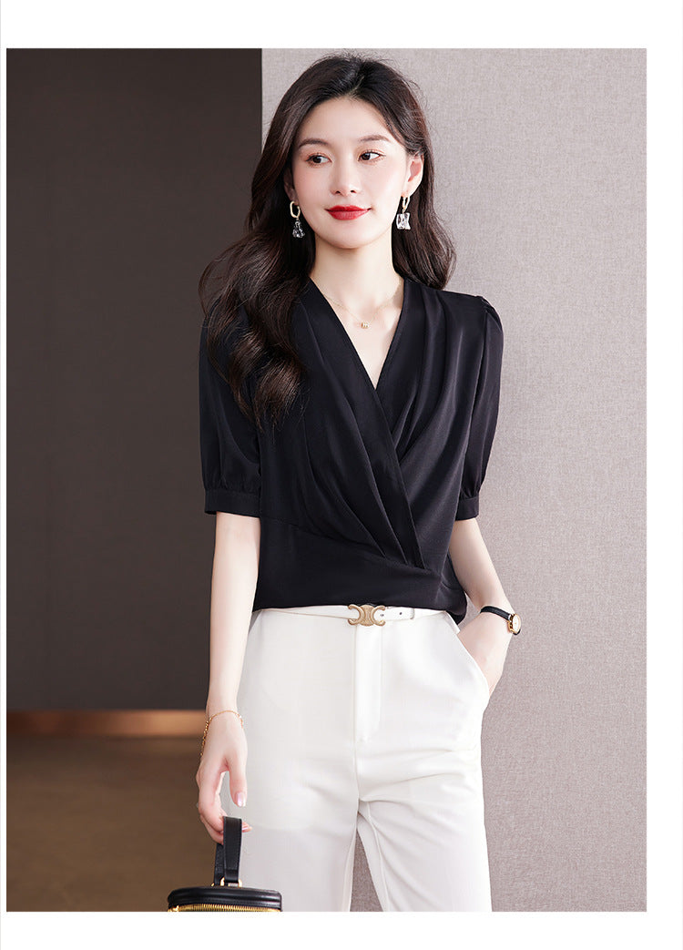 Plus Size Wrap Office Blouse