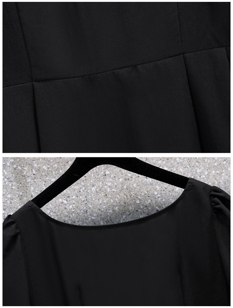 Plus Size Puff Sleeve Black Dress
