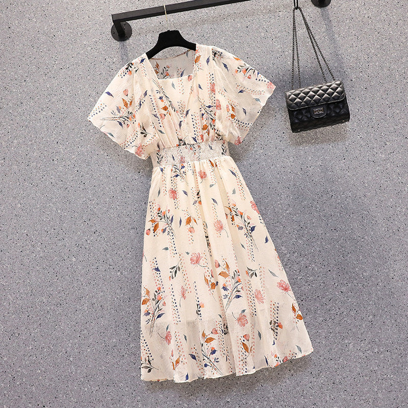 Plus Size Floral Chiffon Flutter Sleeve Dress