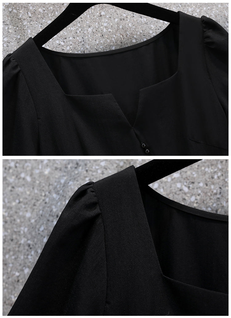 Plus Size Puff Sleeve Black Dress