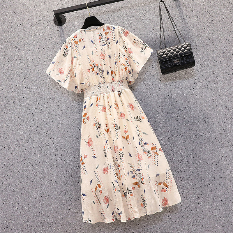Plus Size Floral Chiffon Flutter Sleeve Dress