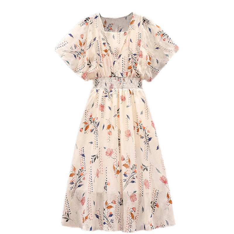 Plus Size Floral Chiffon Flutter Sleeve Dress