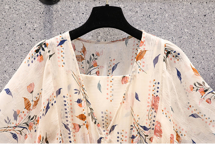 Plus Size Floral Chiffon Flutter Sleeve Dress