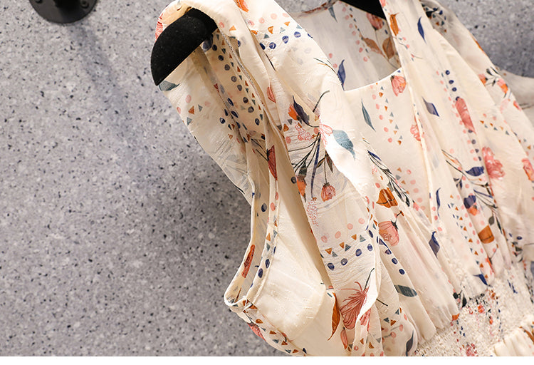 Plus Size Floral Chiffon Flutter Sleeve Dress