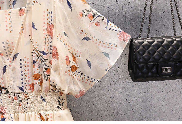 Plus Size Floral Chiffon Flutter Sleeve Dress