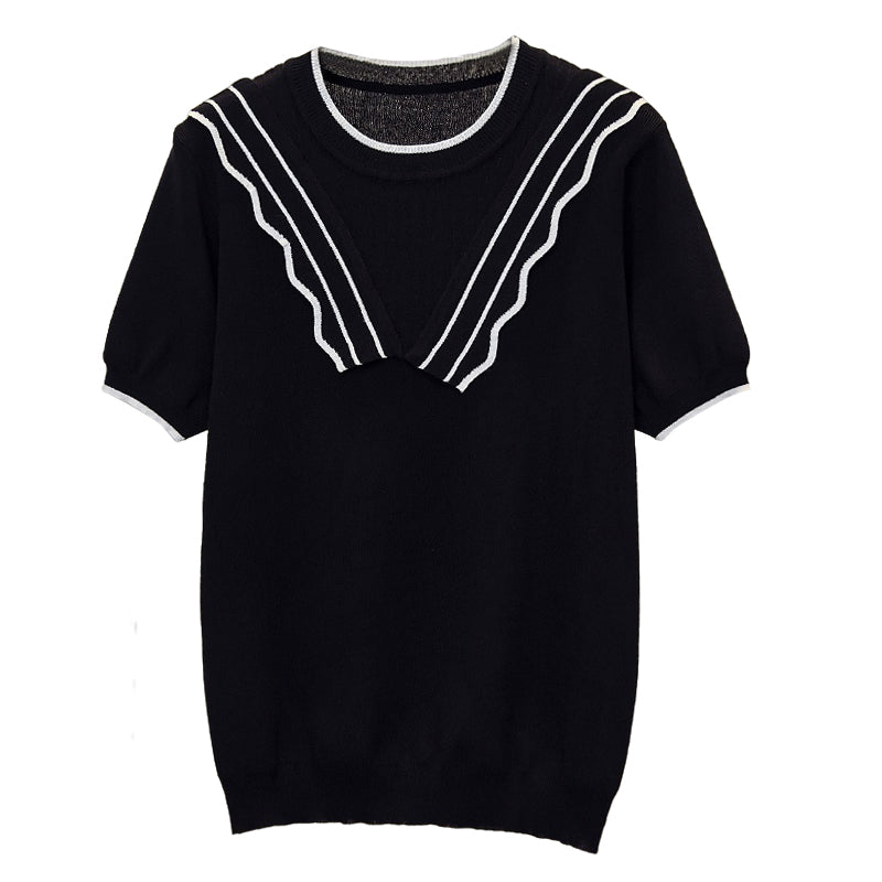 Plus Size Frill Round Neck Knit Blouse