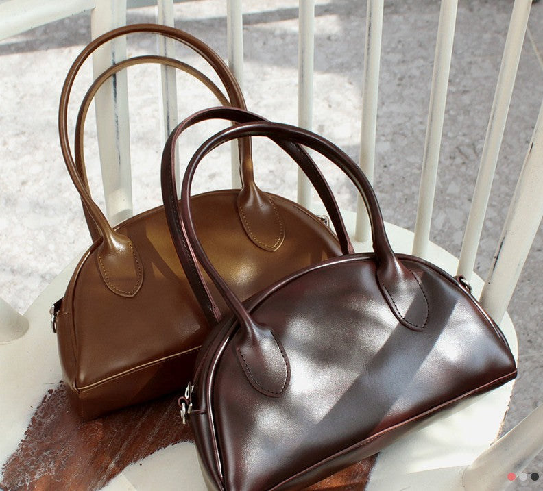 Mini Half-Moon Zip Handbag & Crossbody – Made in Korea (Black / Brown / Dark Brown)