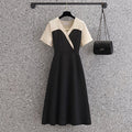 Plus Size Korean Monochrome Midi Dress