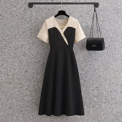 Plus Size Korean Monochrome Midi Dress