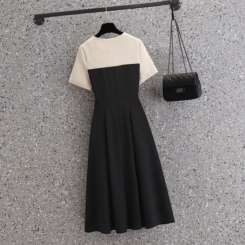 Plus Size Korean Monochrome Midi Dress